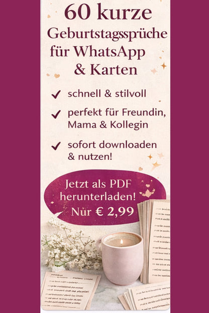 60 kurze Geburtstagssprüche für WhatsApp & Karten - PDF Sofort Download