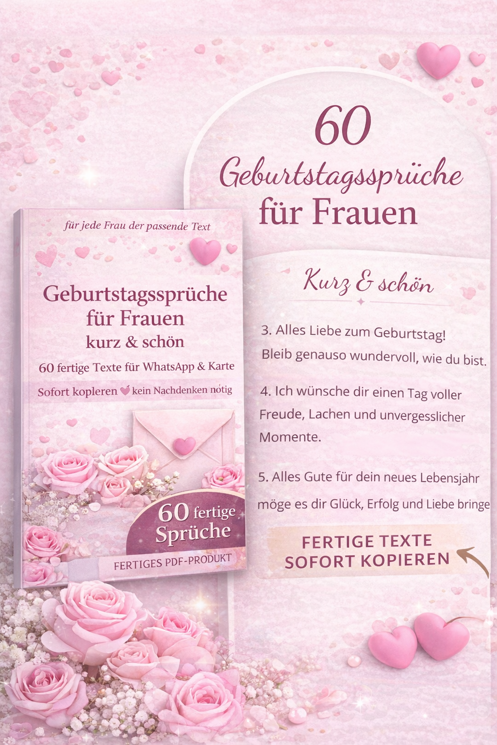 Geburtstagssprüche für Frauen - 60 fertige Texte zum Kopieren (PDF Download)